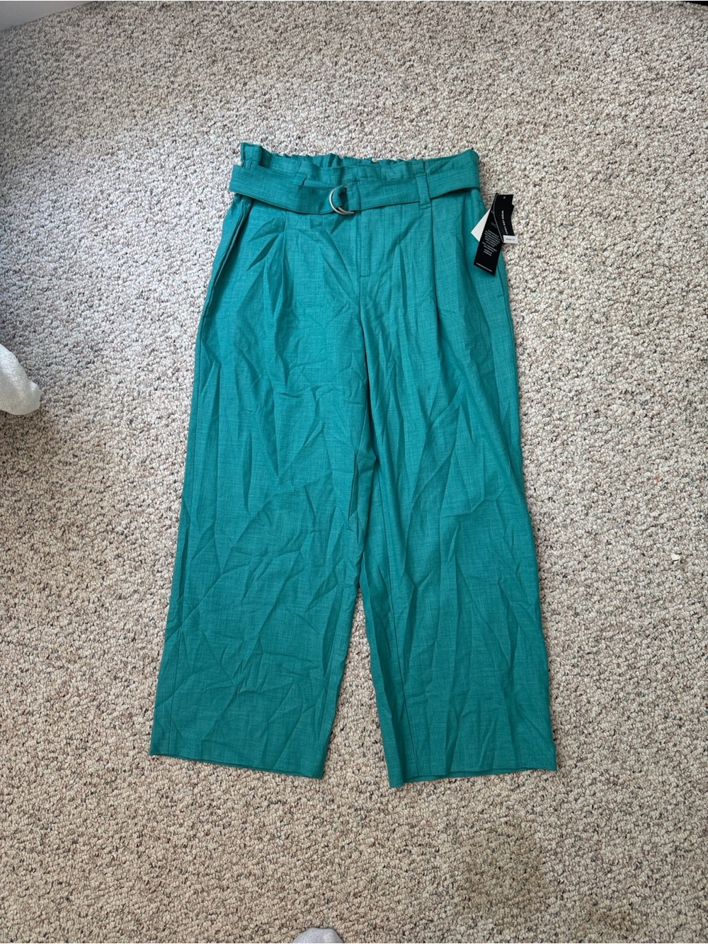 Liverpool Teal Wide-Leg Paperbag Pants with Belt